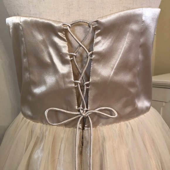 Xscape, Strapless Embellished Champagne Tulle & Satin Ball Gown, Size 10 - Picture 8 of 16